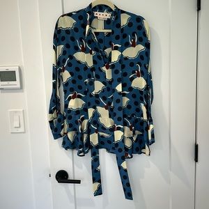Marni Blue and Cream Polka Dot Blouse
